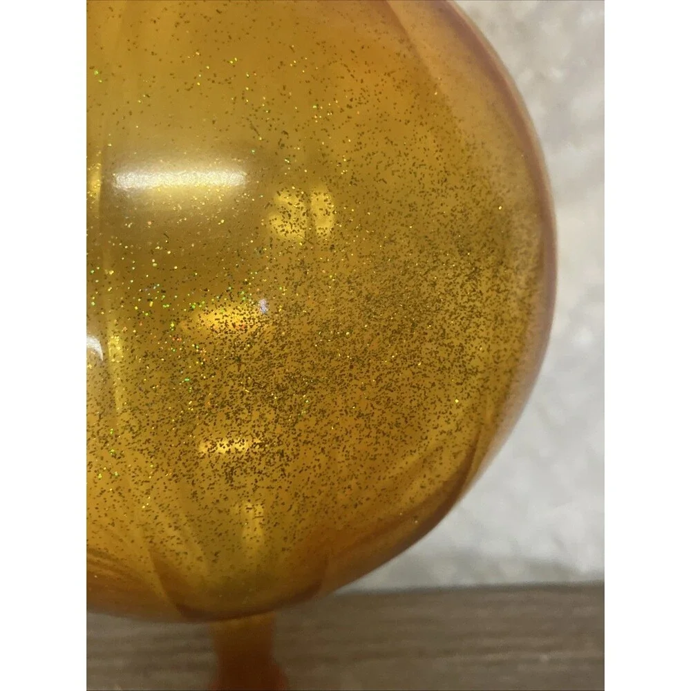 Vintage Amber Hand-Blown Glass Hot Air Balloon Ornament – Glitter Inside – ~10″